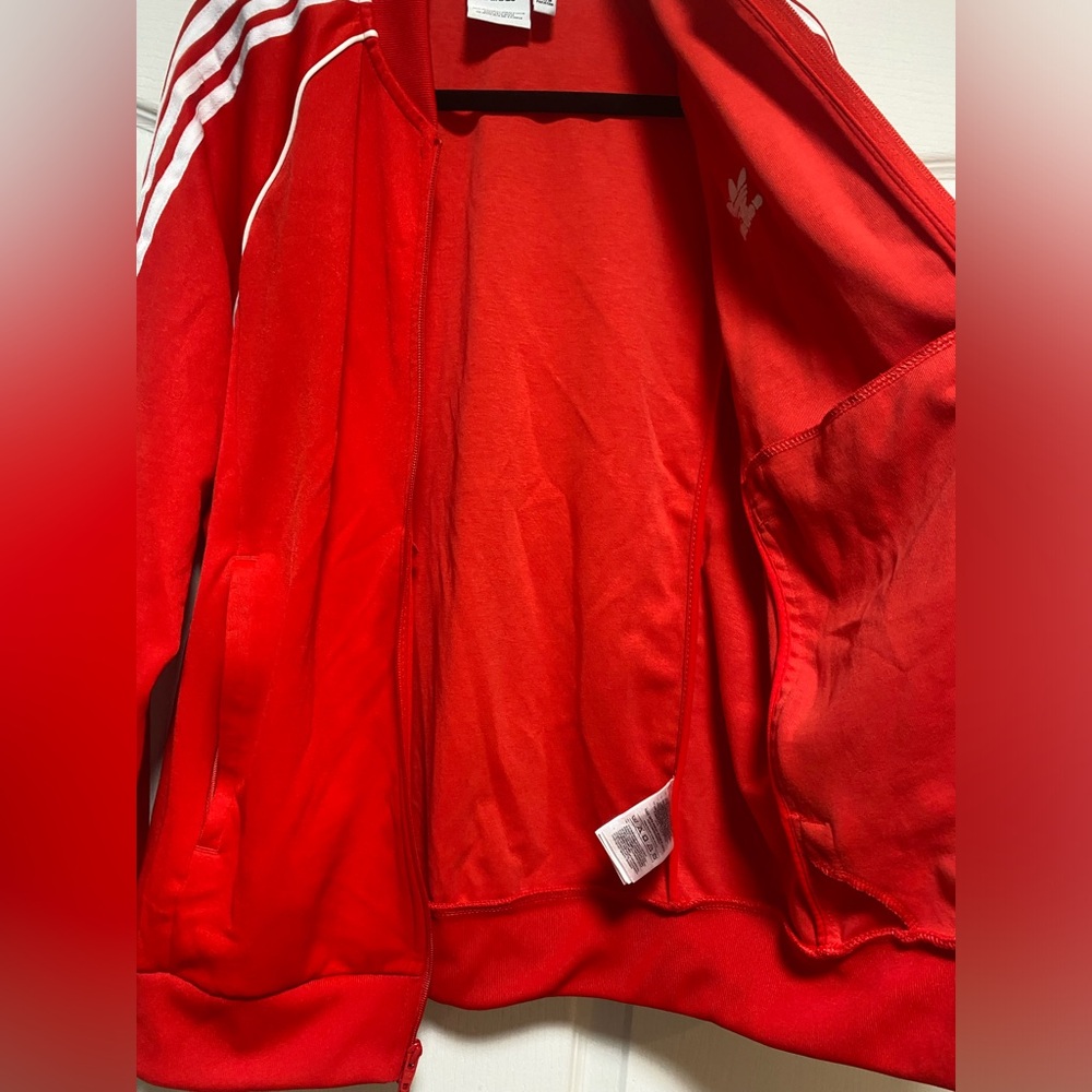 Vntg 80s Adidas Trefoil 3 Stripe Track Jacket Men's Red White Size L - Picture 8 of 9